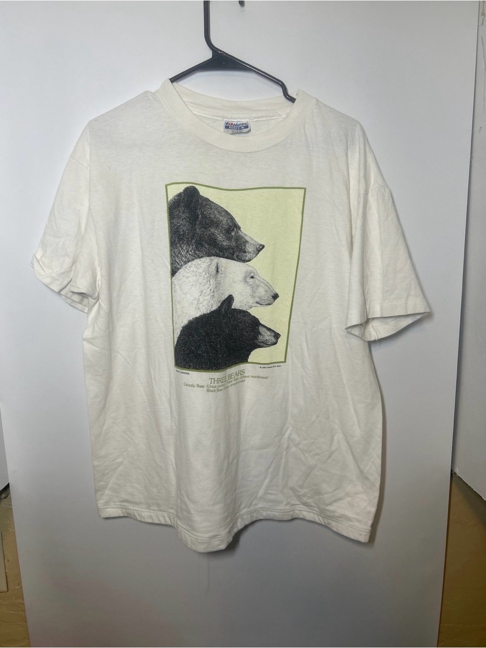 Hanes Cream Graphic Tee with Black & Green Print